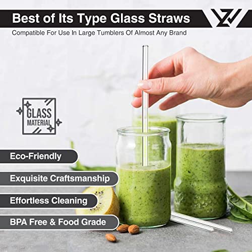 WZ Glass Straws- Clear Reusable Glass Straw- Durable Glass Straws Drinking for Smoothie Cocktail Milkshake Cold Drinks (Pack of 2 Straight 2 Bent Drinking Straws and 1 Straw Cleaner)