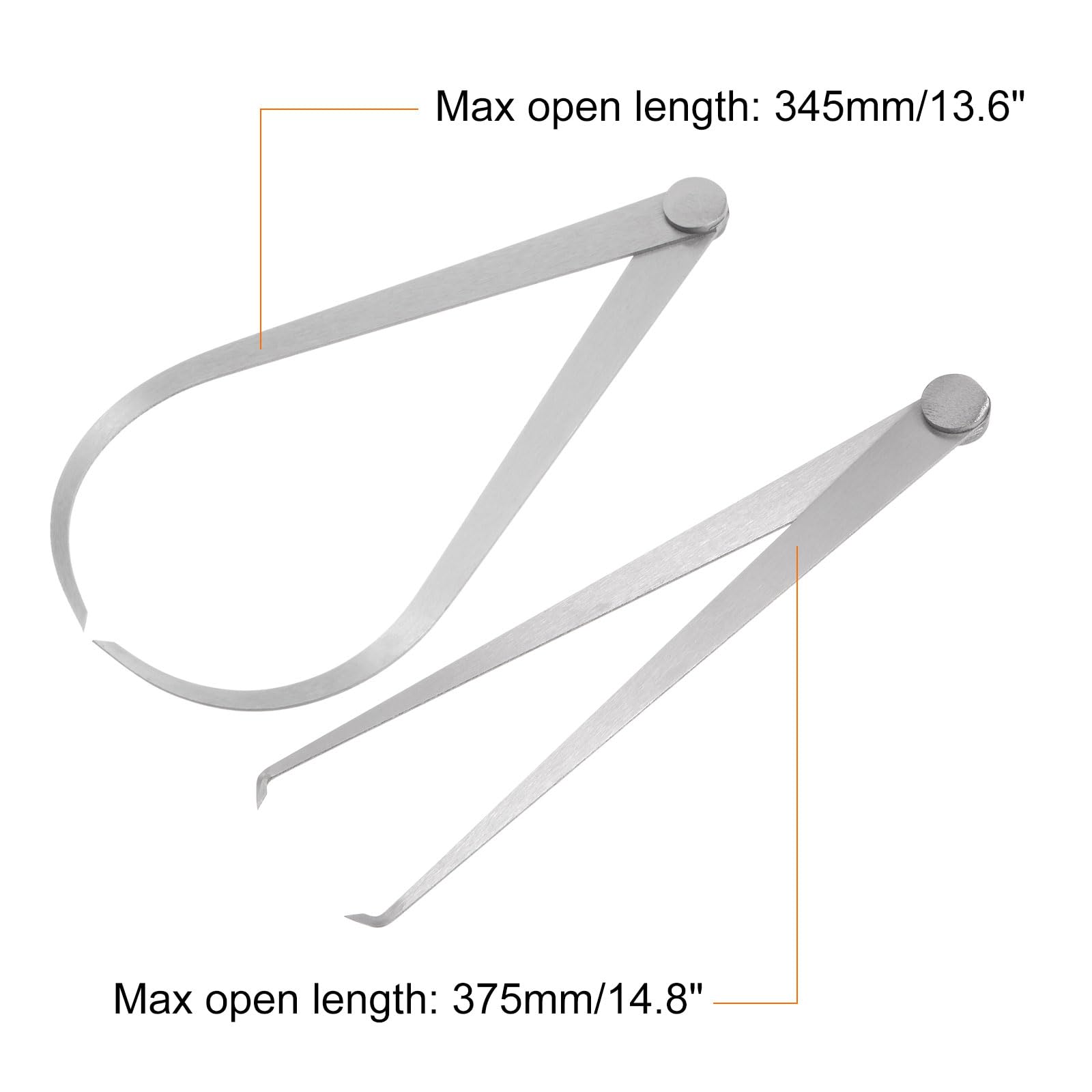 sourcing map Firm Joint Inside Outside Caliper Set 200mm 8 inch 410 Stainless Steel Firm Friction Joint for External Internal Measurements