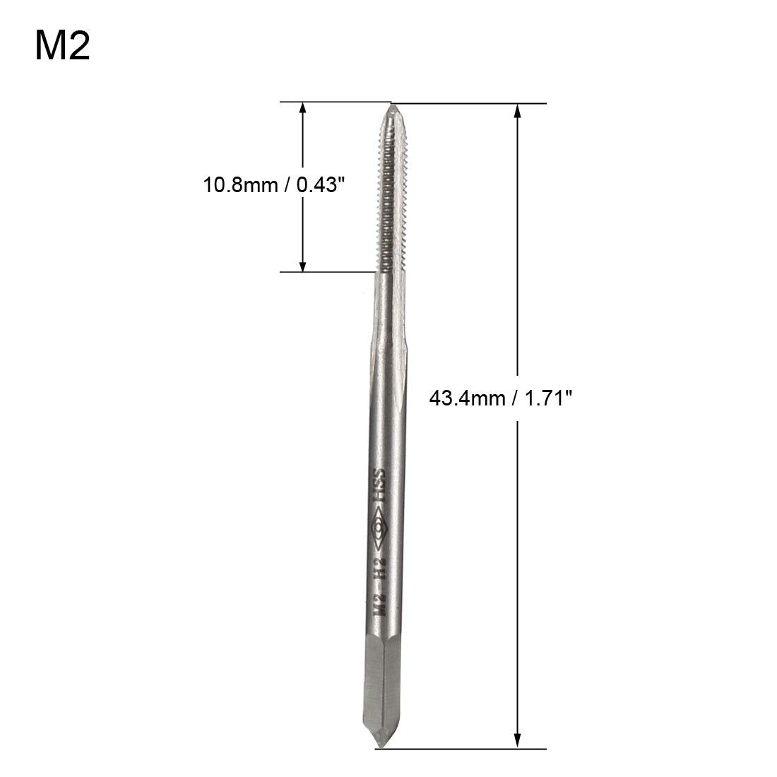 sourcing map Metric Machine Tap M2 H2 High Speed Steel 3 Straight Flutes Screw Tapping Threading Machinist Repair DIY Tool 2pcs