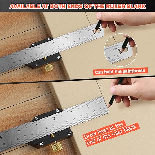 12inch/300mm Set Sqaure, Aluminum Alloy Adjustable Combination Square, Dual Scales, 30/45/60° Woodworking Ruler with Hook, Measuring Tool for Woodworking, Marking