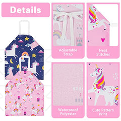 HOTUT 2 Pcs Kids Aprons, Cartoon Style Adjustable Child Chef Aprons, Unicorn Print Children's Apron for Kids Toddler Painting Baking Artist (PinkandBlue)