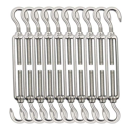 TooTaci Turnbuckle Hook and Hook 10pcs,M5 Turnbuckle Wire Tensioner,304 Stainless Steel Wire Rope Tensioner,Heavy Duty Cable Tensioner,for Garden Wire,Fence Wire Tensioner,Outdoor Hanging