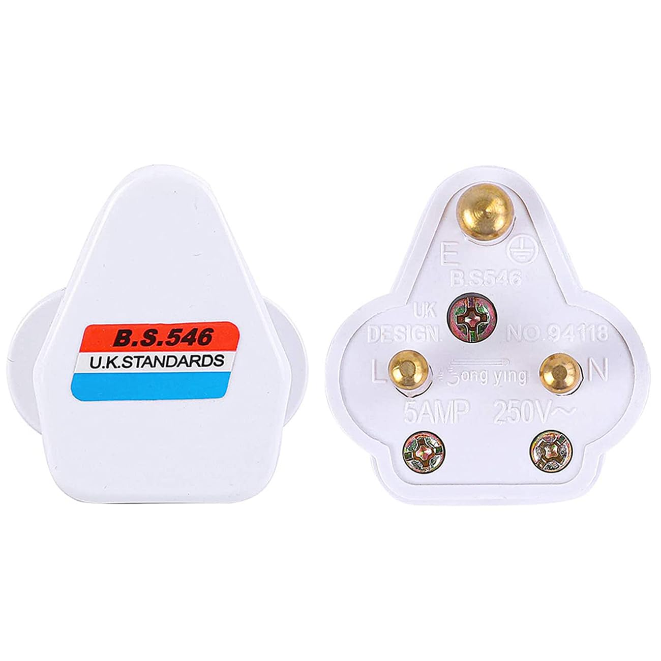 5Pcs 5 Amp Round Pin Plug Lamp, Round 3 Pin Plugs for Stage Lighting Lamp(White) (5)