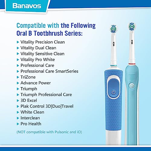 Banavos Replacement Toothbrush Heads Classic Round Brush Heads Replacement Refills Compatible with Braun Oral B Electric Rechargeable Toothbrushes, 12 Pack with 4 Hygienic Caps