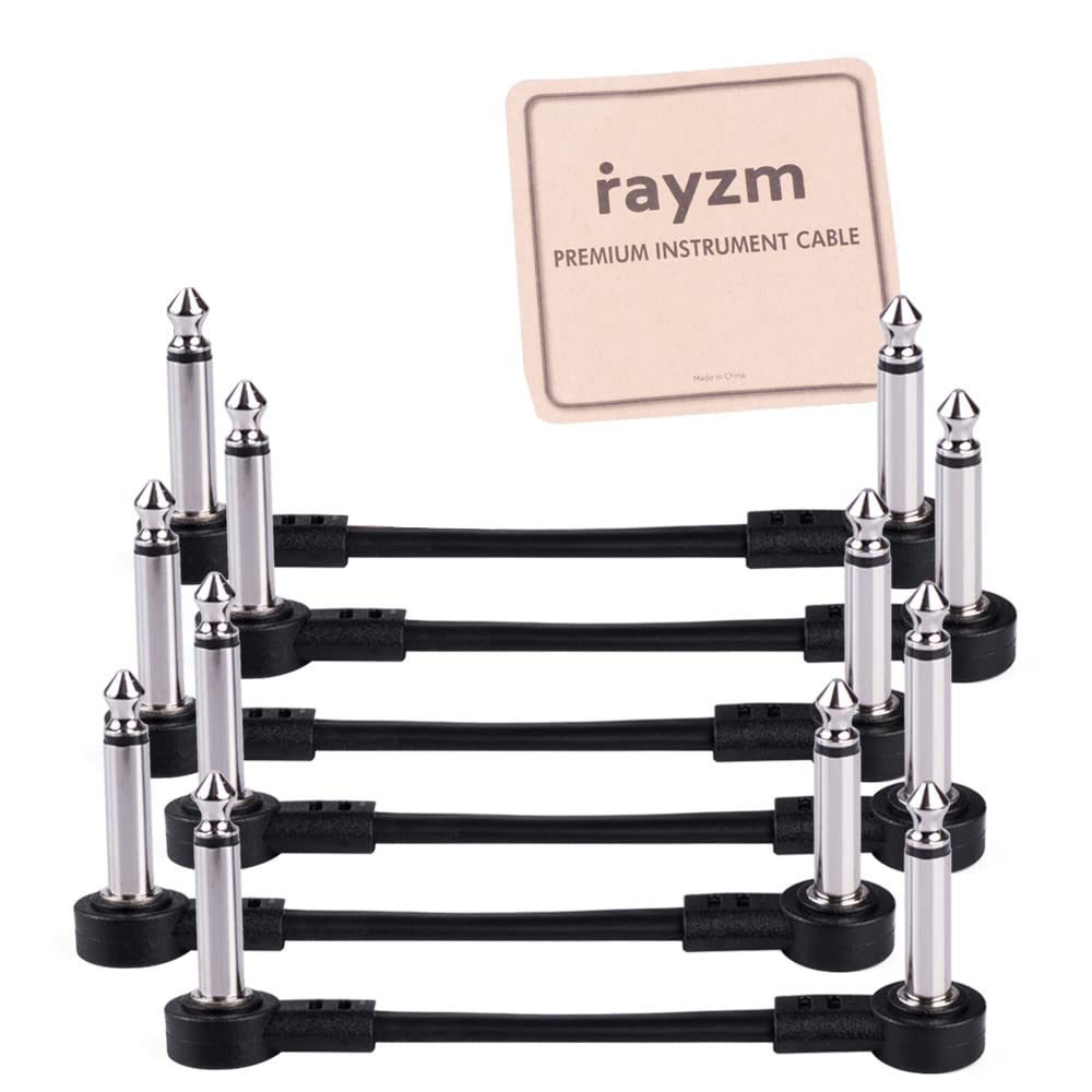 Rayzm Guitar Patch Cable, 6.35mm Angled Instrument Jumper Cable for Guitar/Bass Effects Pedals, 5cm Pedal-Board Jumper Cables (6-Pack)