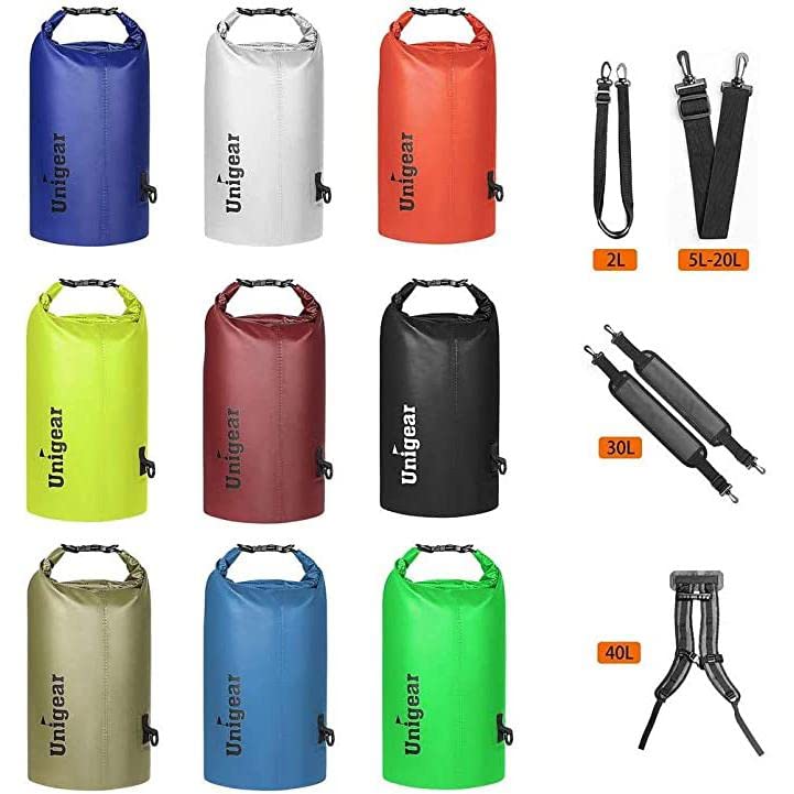 Unigear Dry Bag 2L/5L/10L/20L/30L/40L Waterproof Dry Sack Roll Top with Phone Case and Long Adjustable Shoulder Strap for Boating/Kayaking/Fishing/Rafting/Swimming/Camping/Snowboarding