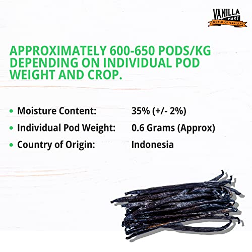 Vanilla Mart - Indonesian Vanilla Pods - Pack of 5 Vanilla Pods - Grade A Vanilla Beans - Whole Grade A Vanilla Pods - Premium Indonesian Vanilla - Vanilla Pods & Beans from Around The Globe