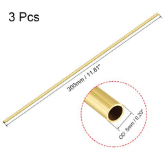 sourcing map Brass Round Tube, 300mm Length 5mm OD 0.5mm Wall Thickness, Seamless Straight Pipe Tubing 3 Pcs