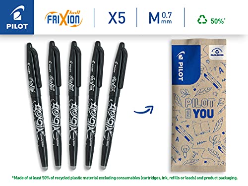 PILOT FLW536727 Frixion Erasable Rollerball Tip - Black (Pack of 5), moyen