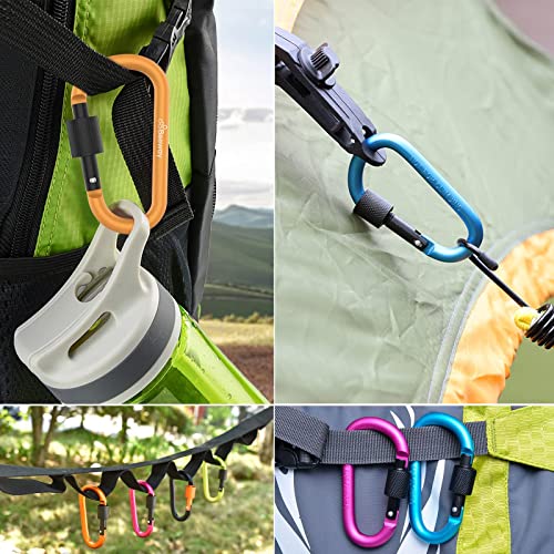 BEEWAY Locking Carabiner, 3 Pack Premium Aluminum Alloy D-Ring Carabiners Key Chain Clip Hook for Camping, Hiking, Traveling, Fishing, Backpack