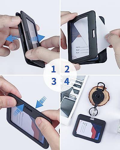 Uniclife ID Badge Holder with Double-Sided Windows Horizontal Hard Plastic Case Black Card Protector Pouch for Office School ID Credit Cards Proximity Key Cards Driver’s Licenses and Passes, 3 Pack