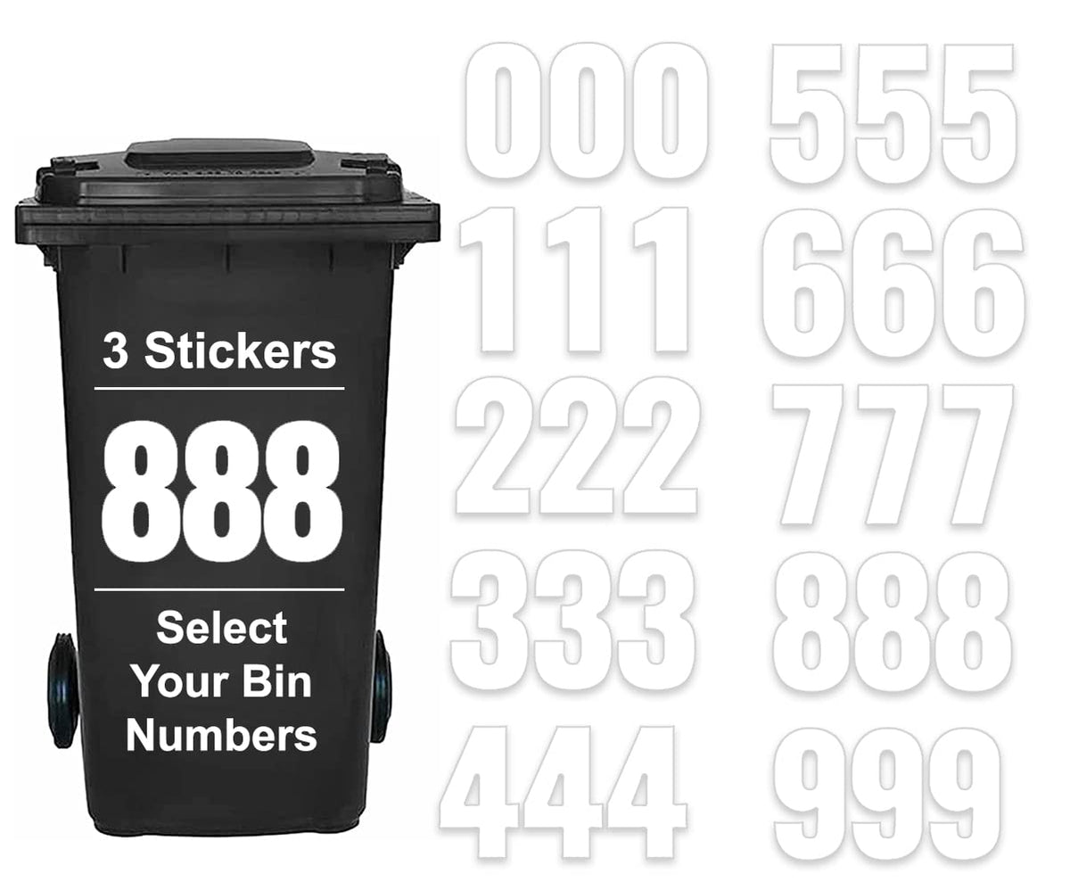 Pack of 3 Plain Dustbin Numbers Stickers Large Number - 8 (17 cm) Bin Numbers for Wheelie Bins Large Bin Numbers Packwith®