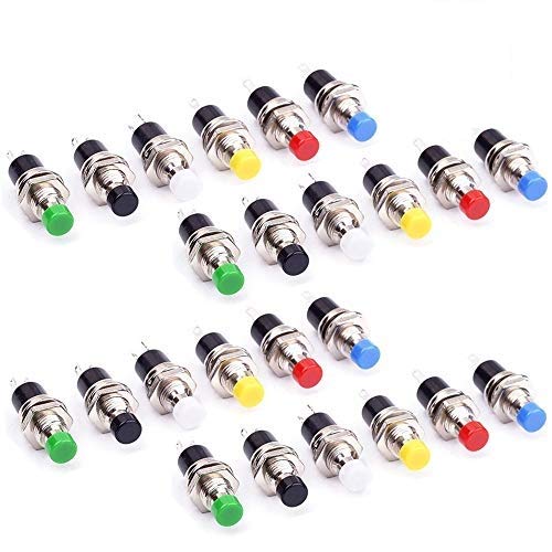 GTIWUNG 24Pcs 1A 250V AC 2Pins SPST Momentary Mini Push Button Switch Normal Open, Mini Momentary Push Button Switch 7mm for Arduino DIY