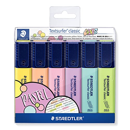 STAEDTLER 364 CWP6 Textsurfer Classic Pastel Highlighters - Assorted Colours (Pack of 6)