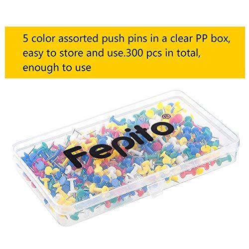 FEPITO 300 Pcs Drawing Push Pins Map Thumb Tacks Multi-Colored Pins for Cork Board Decorative Office