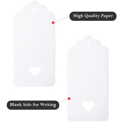 G2PLUS White Gift Tags with Heart, 100PCS Blank Paper Tags with String, 4.5x9.5CM Large Gift Labels for Wedding Favors, Craft Paper Tags for Presents, 300g/m²