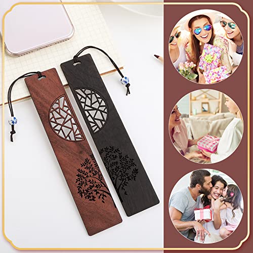 cobee Wooden Bookmarks for Book Lovers, 2 Pieces Handmade Wood Book Mark Natural Hollow Craft Bookmark Vintage Bookmark Gift for Women Men Students (A)