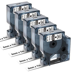 Oozmas Compatible Label Tape Replacement for Dymo Tape 6mm x 7m 43613 Black on White D1 Label Tape, Compatible with Dymo Label Maker 160 210D 360D 420P 450D 500TS, 5-Pack