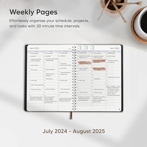 Academic Diary 2024-2025 by Smart Panda - A5 Diary, Week to View - Softcover, 30 Minute Intervals Teacher Planner, Mid Year Work and Appointment Diary, July 2024 to August 2025