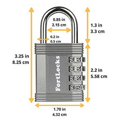 FortLocks Padlock Set - 4 Digit Combination Lock for Gym Outdoor & School Locker, Fence, Case & Shed – Heavy Duty Resettable Set Your Own Combo – Waterproof (Silver, 2 Pack)