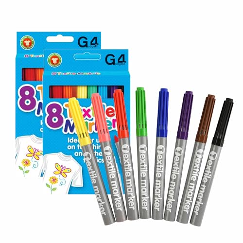 G4GADGET Pack of 8 Quality Colored Fabric Markers T Shirt Pens Fabric Pens Marker Pen Textile Markers 4.8mm bullet tips