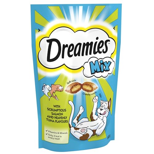 Dreamies Cat Treats, Tasty Snacks with Scrumptious Salmon and heavenly Tuna, 8 Pouches of 60 g