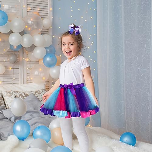 Yolev Girls Tutu Skirt Rainbow Tulle Tutu Skirt Princess Ballet Dance Dress Kid Tutu Skirt with Hair Bow for Children (Deep Purple and Lake Blue)