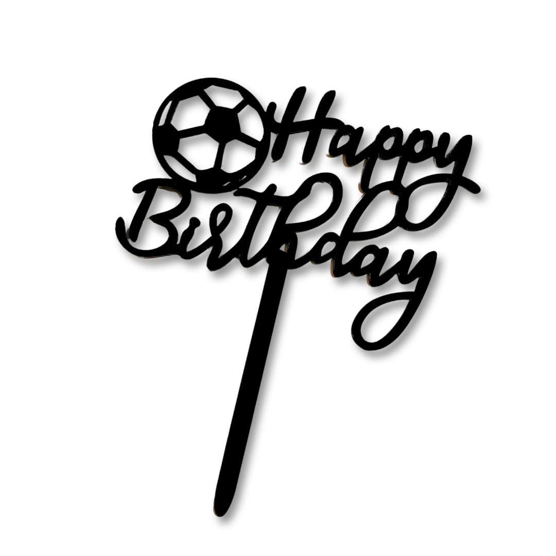 Craft Cart Acrylic Cake Topper Happy Birthday Football Black and White Party Decoration