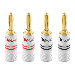 Nakamichi Excel Series 24k Gold Plated Banana Plug 12 AWG - 18 AWG Gauge Size 4mm for Speakers Amplifier Hi-Fi AV Receiver Stereo Home Theatre Audio Wire Cable Screw Connector, 4 Pcs (2-Pairs)