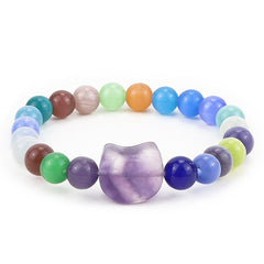 XIANNVXI Cat Bracelet for Women,Fluorite Rainbow Crystal Bracelet,Womens Bracelet 8mm Beaded Healing Crystal Bracelet Jewellery Cat Gift Good Luck Gifts