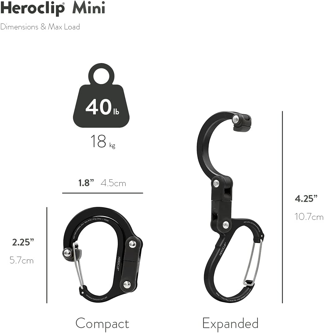 GEAR AID HEROCLIP Carabiner Clip and Hook (Mini) for Travel, Luggage, and Small Bags, Blue Steel