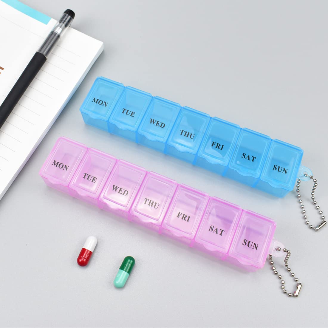 2 Pcs Pill Box Organiser 7 Day One Time a Day Pill Dispenser Storage Case for Medication Supplements Vitamins and Cod Liver Oil