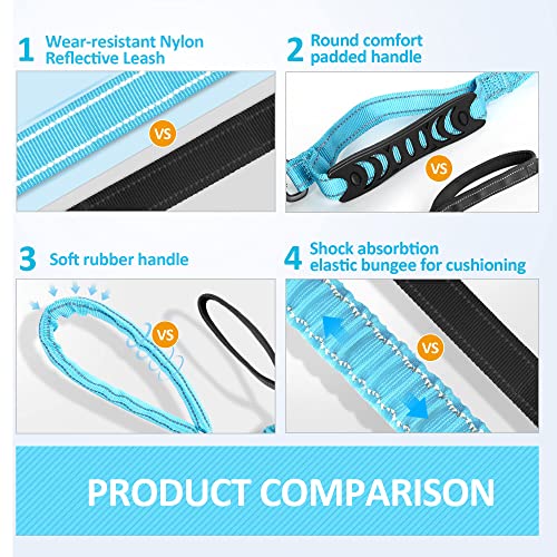 Dog Lead, Adjustable Dog Lead with Safety Belt for Dogs, Comfortable Padded Handle and Reflective Thread (Light Blue)