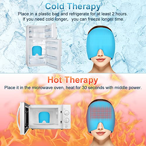 ACWOO Migraine Relief Cap, Reusable Cold Hot Therapy Migraine and Headache Relief Cap, Single-sided Gel Ice Hot Head Wrap for Chronic Migraine, Tension Headache, Sinus Stress, Puffy Eyes (Blue)