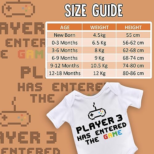 ART HUSTLE Player 3 Has Entered The Game Short Sleeve Bodysuit/Baby Grow for Baby Boy Or Girl (White, 3-6m)