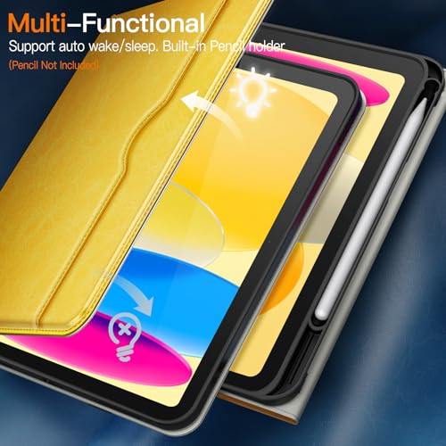 JETech Case for iPad 10 (10.9-Inch, 2022 Model, 10th Generation), PU Leather Business Folio Protective Tablet Cover with Pencil Holder & Pocket, Multi-Angle Viewing (Yellow)