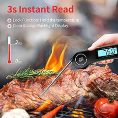 DOQAUS Digital Meat Thermometer, Instant Read Food Thermometer with Backlight LCD Screen, Foldable Long Probe & Auto On/Off, Perfect for Kitchen, BBQ, Water,Meat, Milk, Cooking Food (Black)