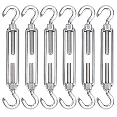 Turnbuckle Wire Tensioner M5 Stainless Steel 6pcs Hook and Eye Rope Cable Turnbuckle Strainer, Heavy Duty C to O Adjustable Garden Rope Tension Set for Sun Shade, Tent, Climbing Plants Fence