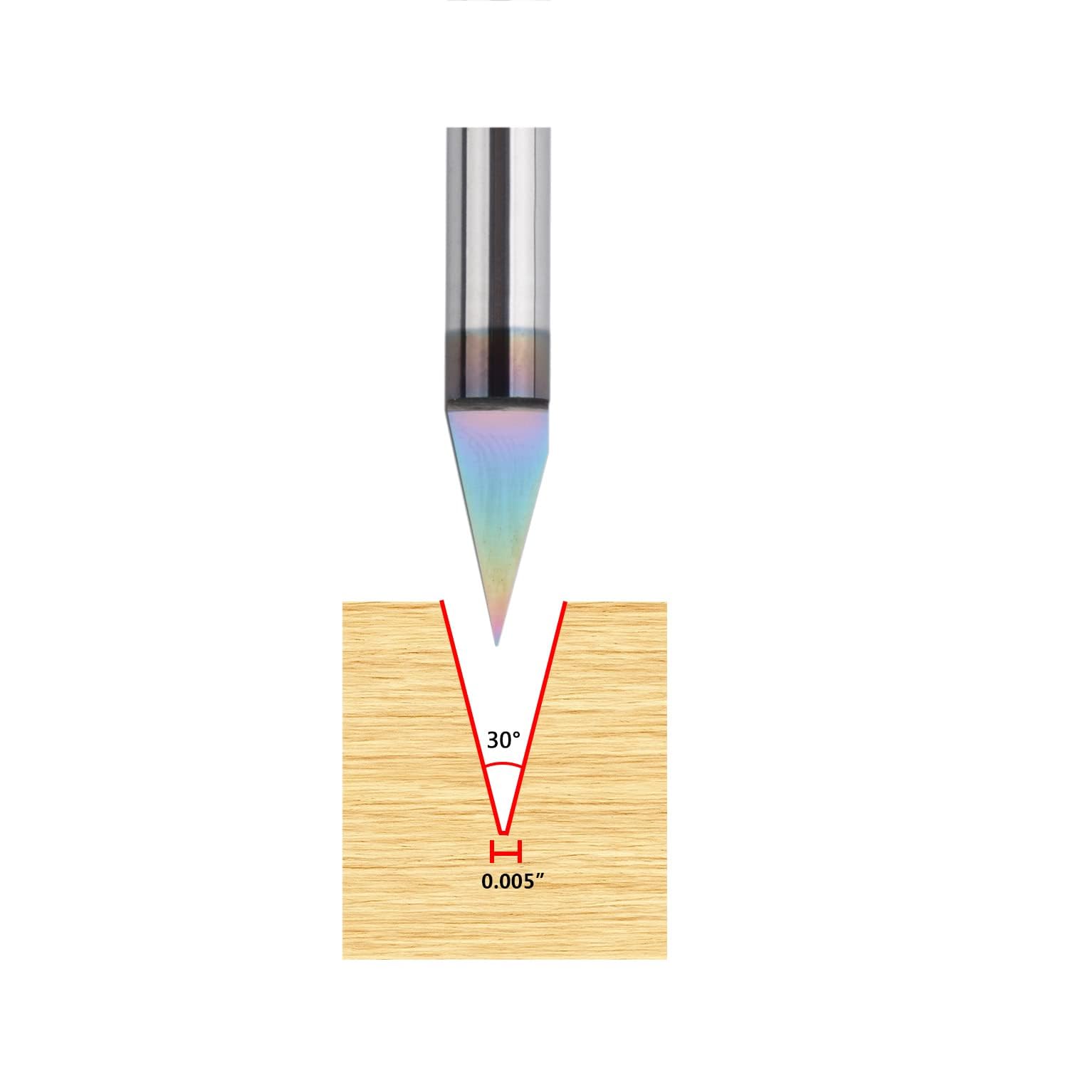 SpeTool V Groove Router Bit Engraving Bit 30 Degree CNC V Bits Solid Carbide V Endmill 0.005 inches Tip 1/4 inches Shank with TAC Coating Extra Life for Wood Lettering Carving