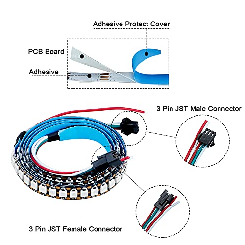 TOPAI WS2812B RGB LED Pixel Strip 1M 144LEDs, Individually Addressable Black PCB IP20 NO-Waterproof Cuttable 5050 SMD IC 5V Smart Flexible LED Lighting