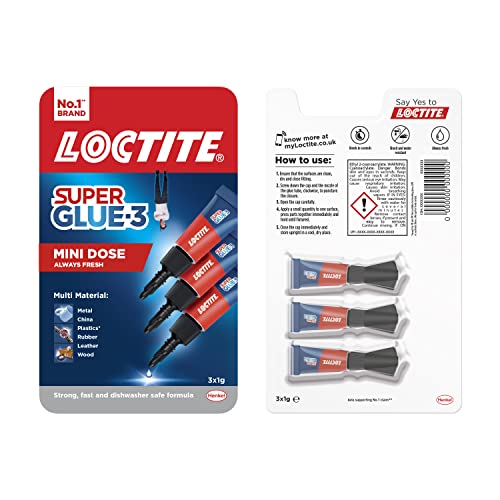 Loctite Universal, Strong Super Glue All Purpose Adhesive for Repairs, Clear Glue for Various Materials, Easy to Use Instant Super Glue, Convenient Travel Size 3 x 1g