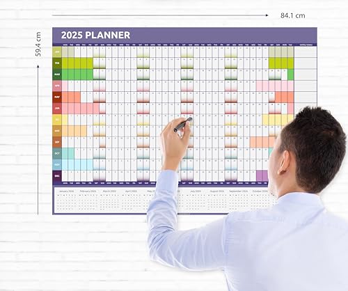 2025 Wall Planner Calendar A1 Size (84cm x 59cm) Full Year to view Calendar Home Office Work Full Year (Rainbow)