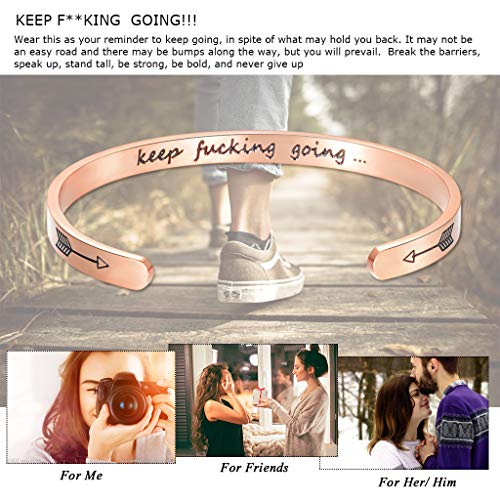 CERSLIMO Friendship Bracelet for Womens - Inspirational Friendship Gifts for Best Friend, Motivational Cuff Bangle Sisters Mother Teacher Gifts Bracelet Birthday Christmas Gifts, Keep Going Rose Gold