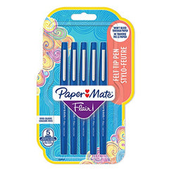 Paper Mate Flair Felt Tip Pens   Medium Point (0.7mm)   Blue   5 Count