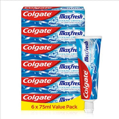 Colgate Max Fresh Cooling Crystals Toothpaste, Cool Mint, Anticavity Toothpaste, 10x Longer Lasting Cooling*, Toothpaste Multipack, 6 Pack, 75ml Tubes