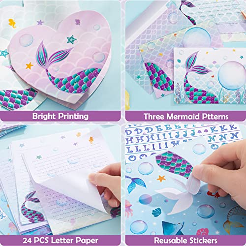 Mermaid Paper and Envelopes Set - 71PCS Magical Mermaid Stationery Paper for Kids Girls Christmas Birthday Gifts Stationery Letter Writing Set Envelopes Greeting Cards Stickers Ballpoint Pen Gift Box