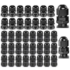 Gebildet 30pcs PG7 and 20pcs PG9 Cable Gland, Plastic IP68 Waterproof Adjustable 3-8mm Cable Gland Joint with Gaskets, M12 M16 Wire Connector, Wire Protector (Black)