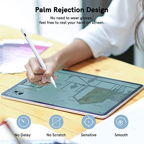 Pencil with Palm Rejection and Wireless Charging Stylus Pen Compatible with 2018-2024 Apple 6th~9th Gen Pro 12.9/11' Air 3rd-5th Mini 5th/6th