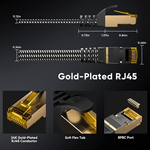 ARISKEEN Cat 8 Ethernet Cable 20M, High-Speed 40Gbps 2000MHz Internet Cable Braided Flat Gigabit Rj45 STP Shielded Internet Network Lan Cable Cord for Xbox PS4/5 Modem Router PC