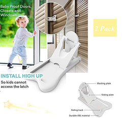 FOCCTS 2 Packs Sliding Door Locks for Baby Proofing Strong Adhesive, Easy to Operate, Stop Baby and Pets Opening Sliding Window, Sliding Doors